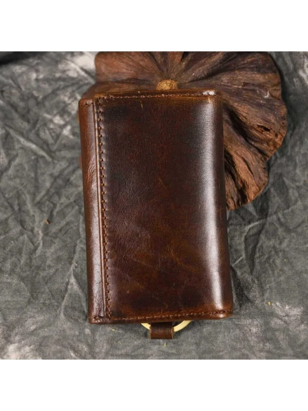 Genuine Leather Men's Key Case with Loop Hook & Coin Pocket - Snap Closure